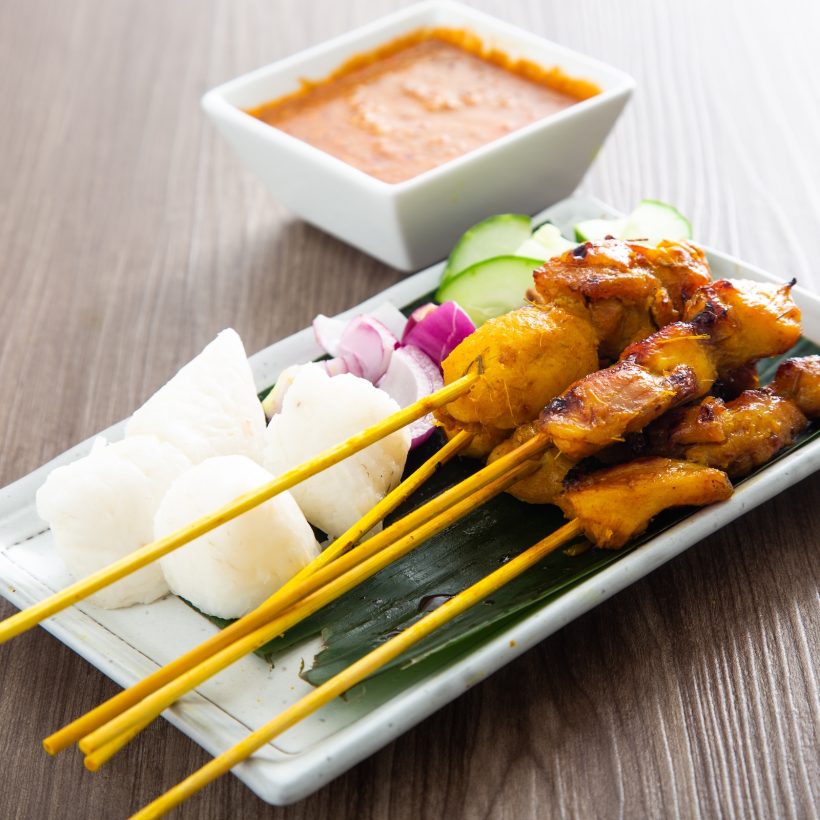 Malaysian chicken satay with delicious peanut sauce. famous food in Southeast Asia.